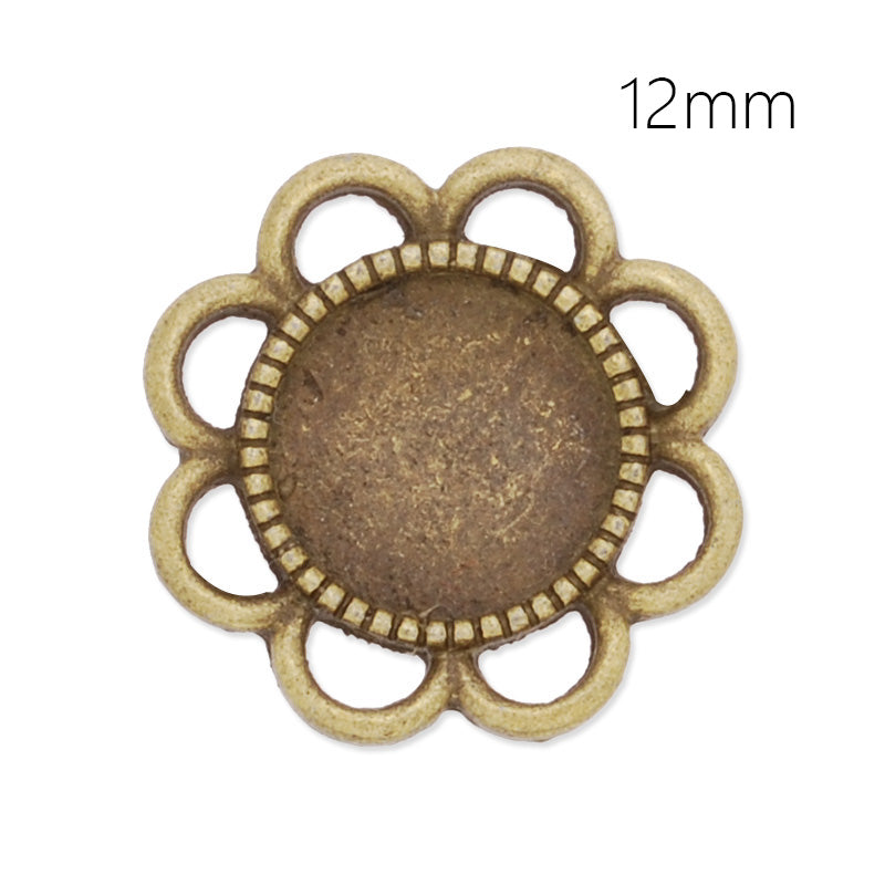 12mm round charm tray,cameo setting,zinc alloy filled,antique bronze plated,20pcs/lot