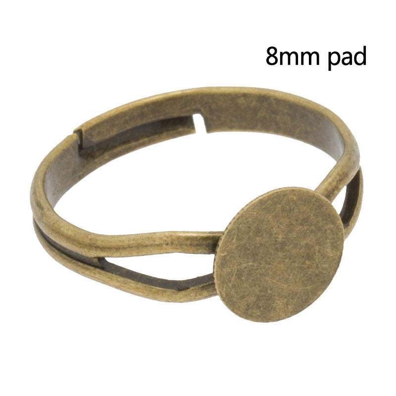 Adjustable Ring with 8mm pad,Brass filled,Antique Bronze Plated,20 pcs/lot