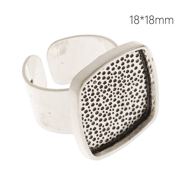 18x18mm antique silver adjustable plated square cabochon base setting ring,ring blank,ring bezel, 10 pieces/lot