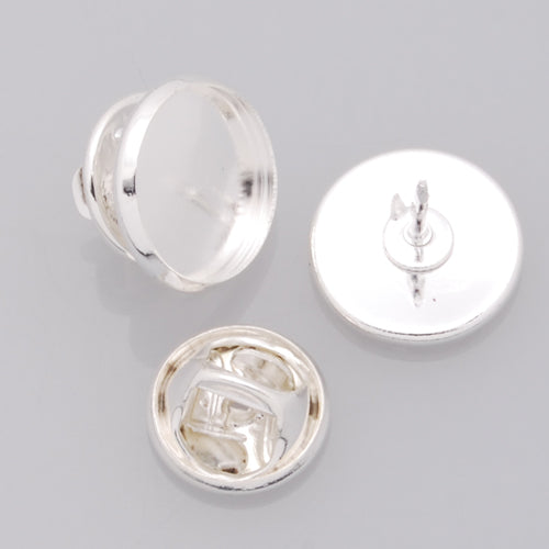12mm Silver Plated Copper Cameo Brooch back,Tie Tac Clutch with 12mm Round Bezel Cup,sold 50pcs per pkg