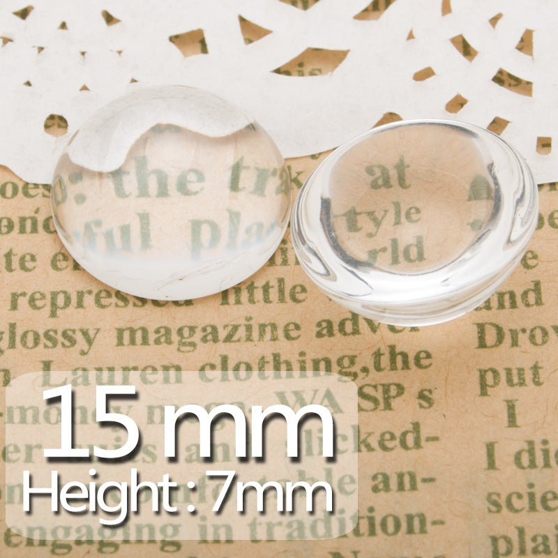 15MM Round Flat Back clear Crystal glass Cabochon,Height:7mm,100 pcs/lot,Top quality