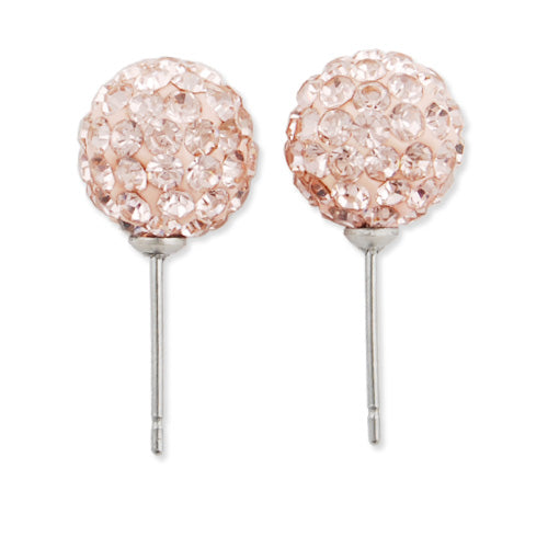 10mm Clear Pave Light Rose Stud Earring,Clay Glue Base,Sold 10 PCS Per Package