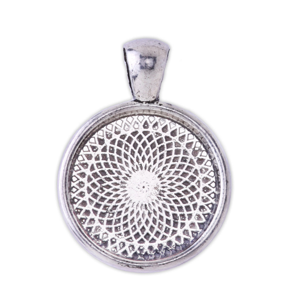 16mm  Antique Silver Round Cameo Cabochon Bezel  Base Setting Pendants Mini pendant trays 20pcs
