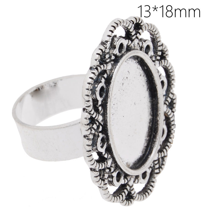 Circle Adjustable Ring with 13x18MM Oval Ornate Bezel l,Antique Silver,zinc alloy filled,20pcs/lot