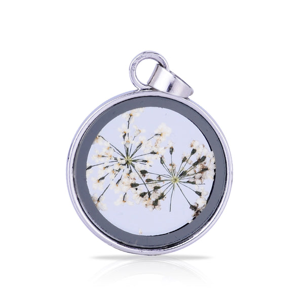 Natural Real Dried Flower Locket Round Glass Locket Pendant,Pressed Flowers for Locket Necklace,Botanical Jewelry 1PCS