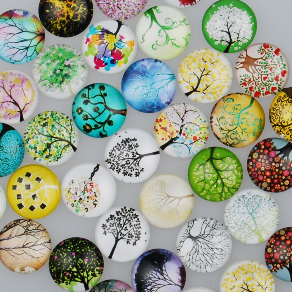 16MM Round pattern glass cabochons with mixed tree,colorful photo glass cabochon,flat back,thickness 5mm,50 pieces/lot