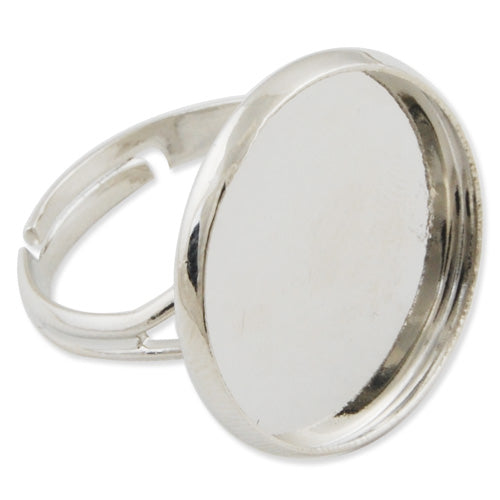 18MM Round Adjustable Shallow bottom Imitation Rhodium plated Ring Base Setting Pendants With 18 MM round Pad,Sold 50PCS Per Package