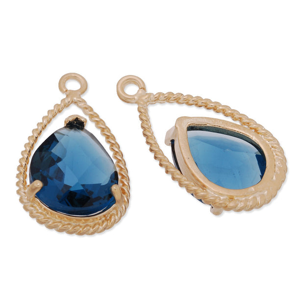 11.5x20mm matt gold plated framed glass,Faceted glass,montana,connectors,gemstone bezel,Sold 5pcs/lot