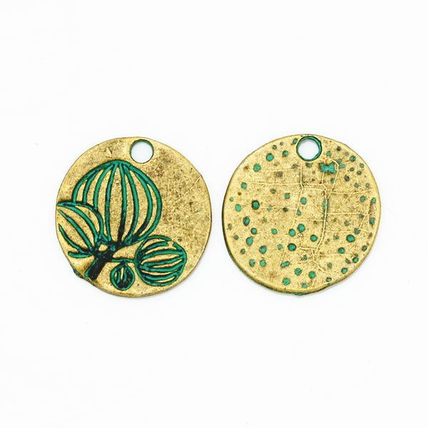 18mm Round Cameo Pendant,Verdigris Patina Jewelry Findings,Pendant Charms,Thickness 1mm,sold 20pcs/lot