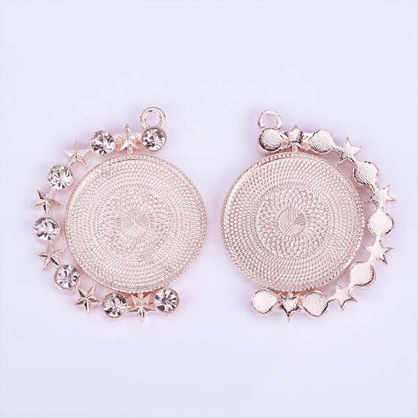 25mm Zinc alloy Round Pendant Tray Double Side Round Pendant Blanks with Rhinestones Blank Settings Wholesale rose gold 10pcs