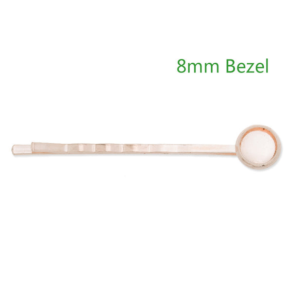 55*8MM Rose Gold Plated Brass Bobby Pin With bezel,fit 8mm glass cabochon,sold 50pcs per package