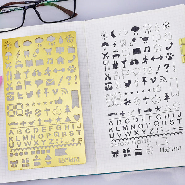 tibetara Brass Bullet journal stencil Weather Stencil pochoir bullet journal Useful Icon Stencil about 4*7" 1pcs