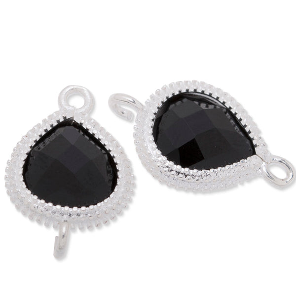 12.5x19mm framed glass,metal framed glass,Faceted glass,black,connectors,gemstone bezel,Sold 5pcs/lo