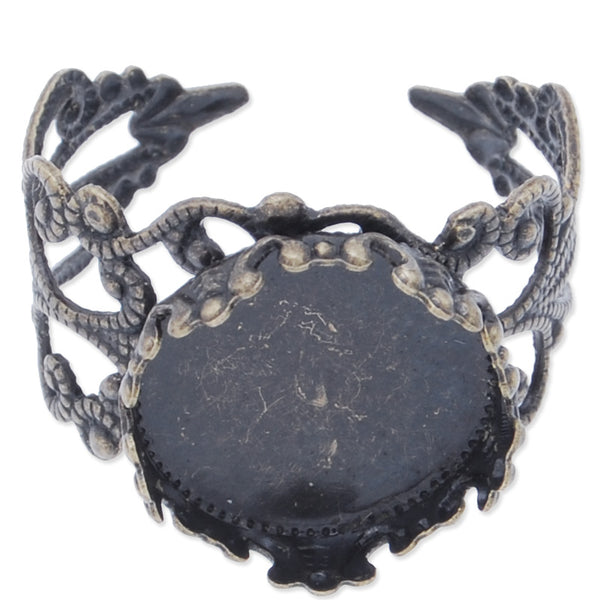 Adjustable Ring with 14mm Edge Round Bezel,Brass filled,Antique Bronze finished,20pcs/lot