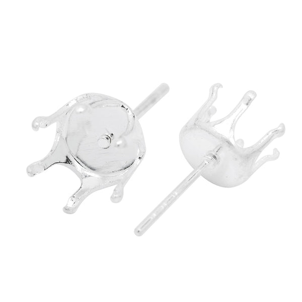 Suitable for ss38(8mm)  Silver Plated Round Jewelry Earring Settings,Crown Claw Setting Earring Stud Blanks,Metal,20pcs/lot