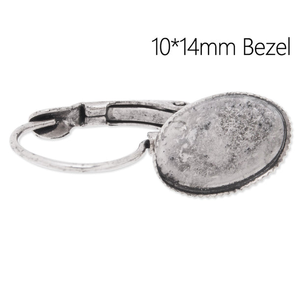 Brass French Lever Back with 10x14mm oval bezel,Earrings Blank,antique Silver plated,50pcs/lot