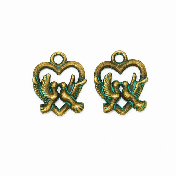 18mm Verdigris Patina Pendant Findings,Lovebirds Pendant Charms,Patina Pendant,Thickness 3mm,sold 20pcs/lot