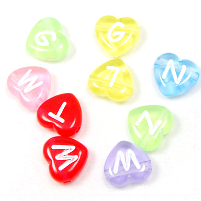 12*12MM Heart Transparent Alphabet Beads Acrylic Mixed Alphabet Mixed Colors,Sold per PKG of 1250 PCS
