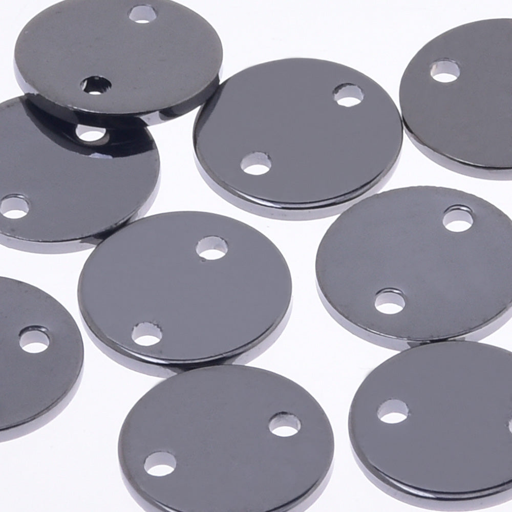 About 8mm two hole Brass Electroplate Discs Round Stamping Discs Stamping Blanks Stamping Tags wholesale Gun Black 20pcs