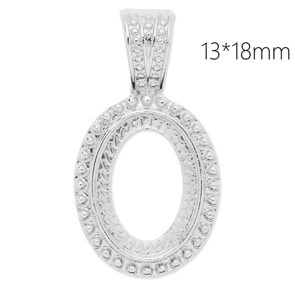 13x18mm Oval Imitation Rhodium Plated Rope Style Cabochon Cab Pendant Setting,20pcs/lot