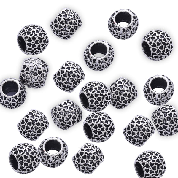 9mm Antique Silver Flower Spacers Beads Round Loose Spacer Beads DIY Findings 50pcs