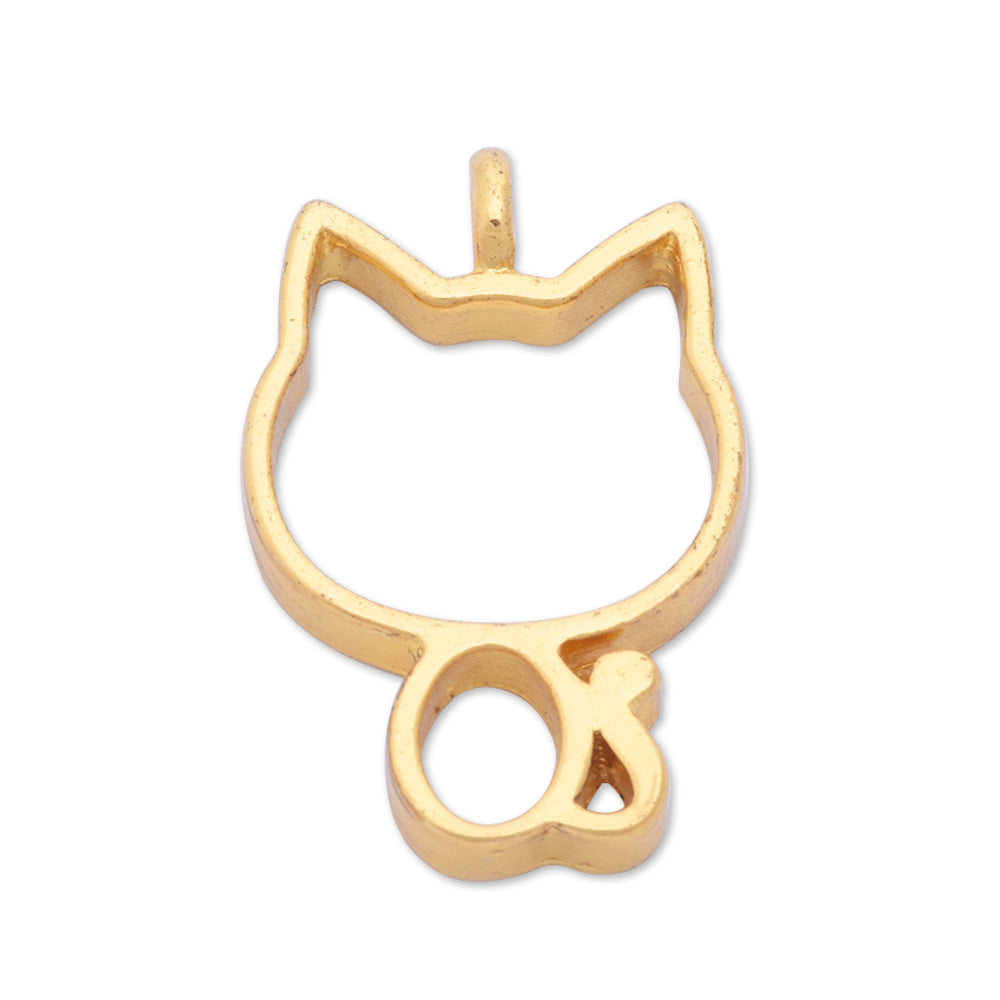 10 Gold Metal cat frame  21*32*4mm open back pendant  Zinc alloy accessories pendant trays Resin Setting Blanks