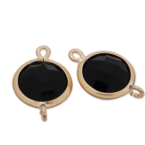 11.5x17mm matt gold plated framed glass,Faceted glass,black,connectors,gemstone bezel,Sold 5pcs/lot