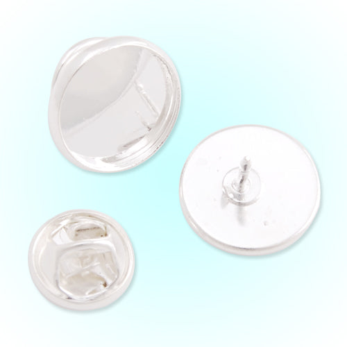 14mm Silver Plated Copper Cameo Brooch back,Tie Tac Clutch with 14mm Round Bezel Cup,sold 50pcs per pkg