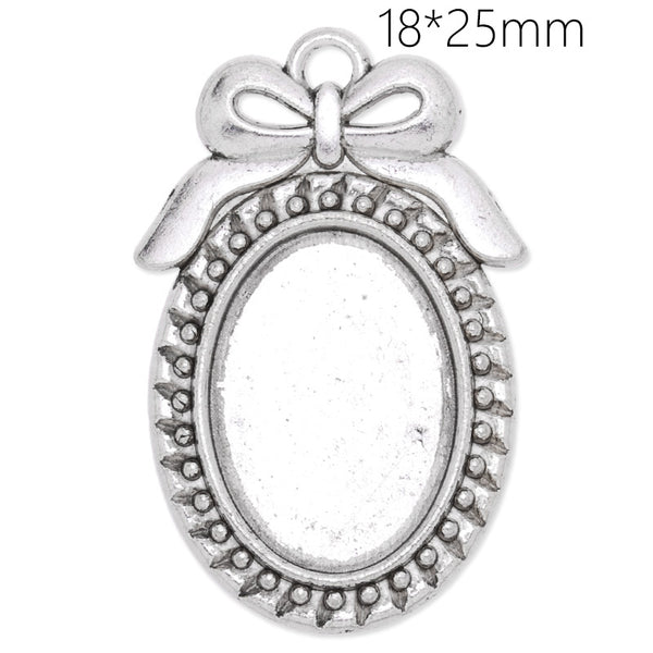 Antique Silver bowknot pendant tray with 18x25mm oval bezel,20pcs/lot