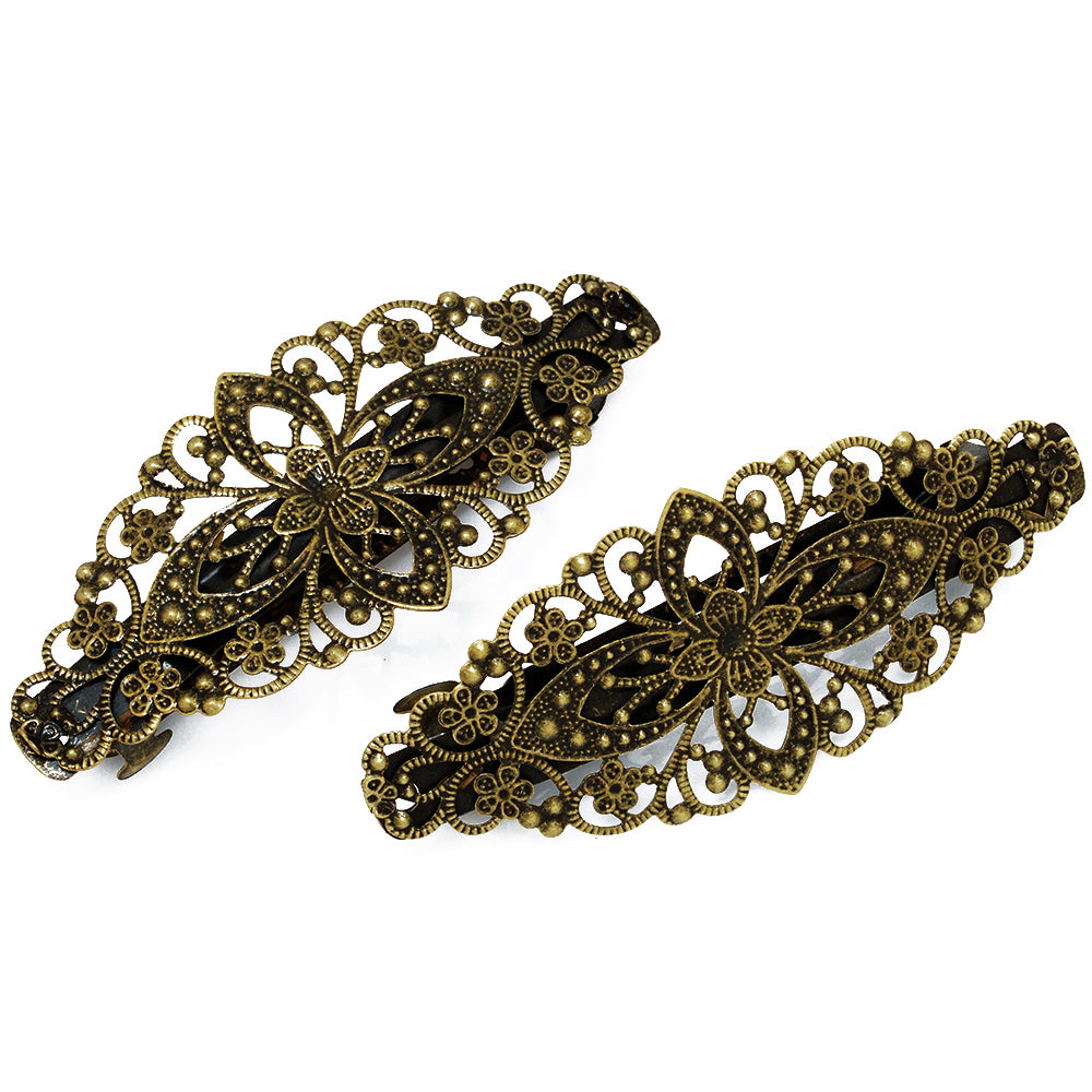 78*35mm floral filigree bezel hairpin barrette bobby pin,Antique Bronze hair clip,flower blank's hair clip,sold 10pcs/lot