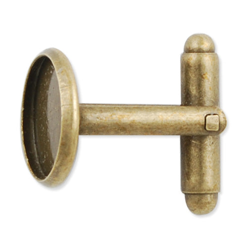 Antique Bronze Plated Cufflink Blanks with round bezel setting match 12mm cabochon