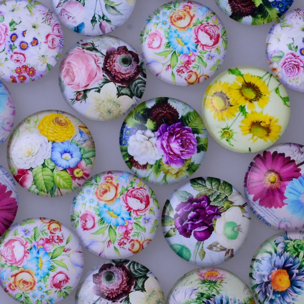 Round Flat Back  Floral domed cabochons Homewarming Gifts 25mm glass Cabochon 7mm thickness ,20pcs/lot 10168850