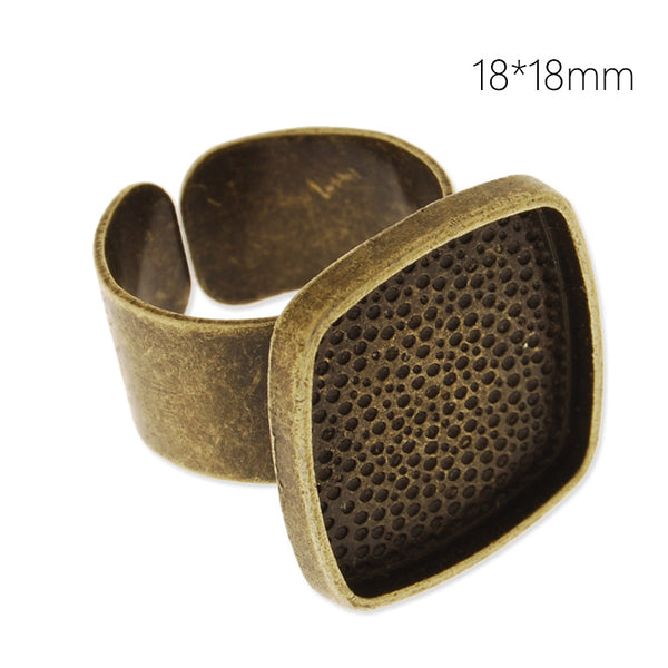 18x18mm antique bronze adjustable plated square cabochon base setting ring,ring blank,ring bezel, 10 pieces/lot