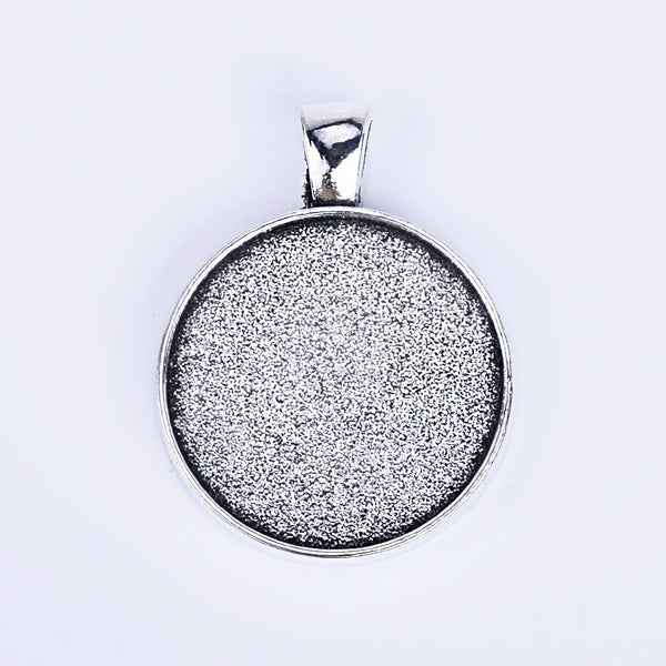 25mm Round Glass Setting Double Sided Pendant Blank Cameo Settings diy Necklace or Key Ring antique silver 10pcs