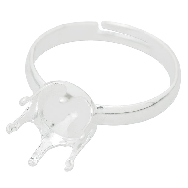 10mm Silver Plated Crown Prong Adjustable Rings Bezel,Blank Rings Setting,Blank Ring Base For Glass Cabochon,Depth 8mm,sold 20pcsl/lot