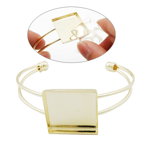 Bracelet With 25*25MM Square Setting,Cuff,Adjustable,14K Gold-Plated Brass,Lead Free And Nickel Free,Sold 10PCS Per Lot
