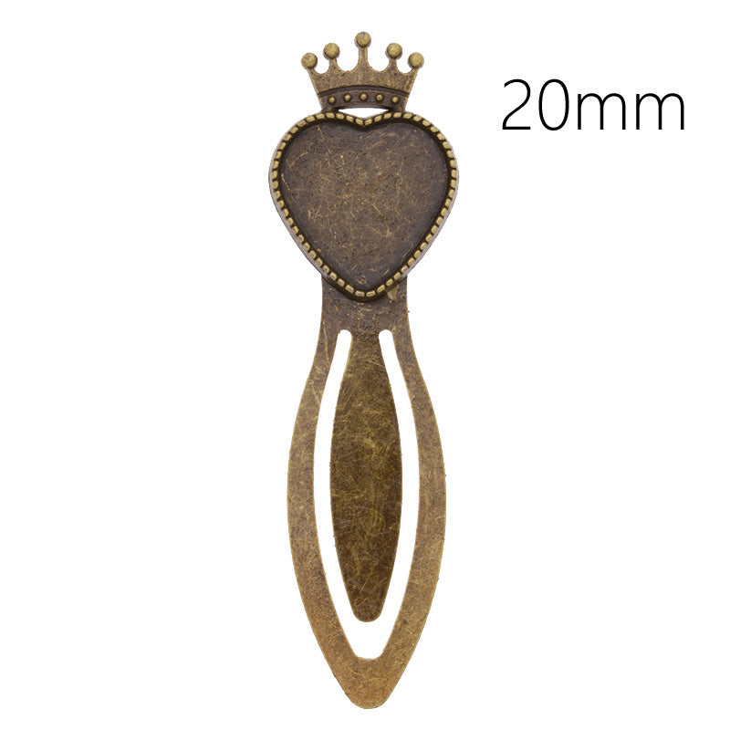 High Quality Vintage Antiqued Bronze Crown Bookmark with 20mm Heart Bezel,length:80mm,10pcs/lot