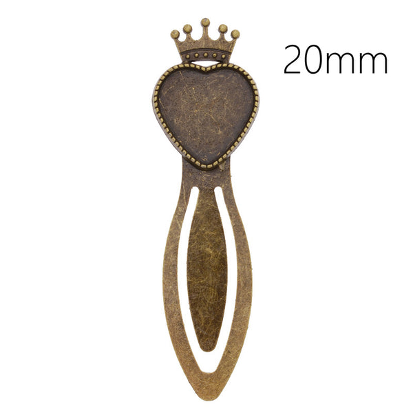 High Quality Vintage Antiqued Bronze Crown Bookmark with 20mm Heart Bezel,length:80mm,10pcs/lot