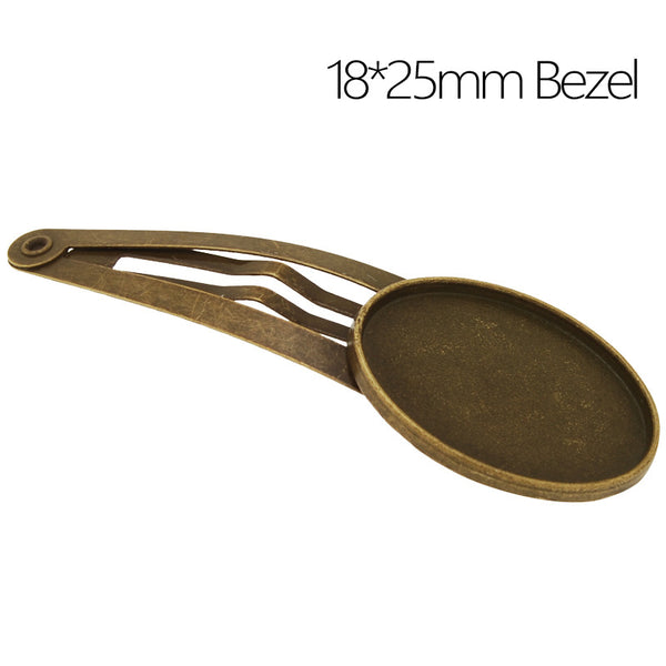 Metal Hair Clips with 18*25mm Oval Bezel Setting,Antique Bronze,Blank Bobby Pin Base for Cabochon,20 Pieces/lot