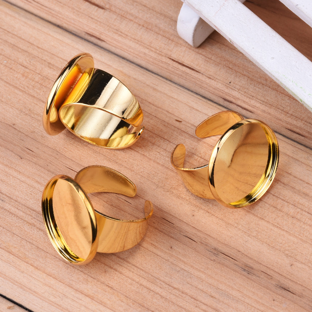 20mm Round Adjustable Shallow bottom Gold plated Ring Base Setting Pendants With20 MM round Pad,Sold 20PCS Per Package