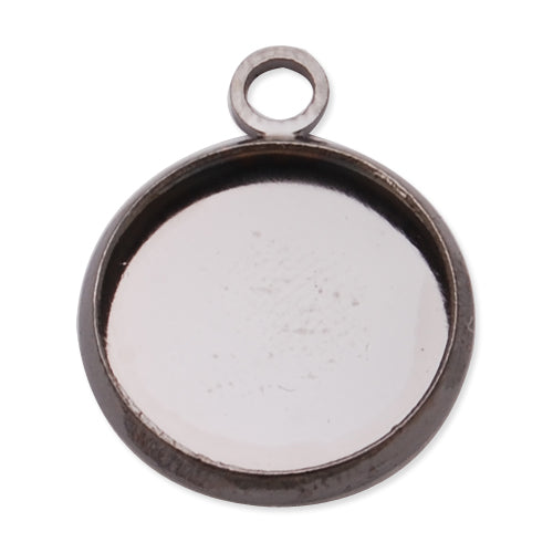 Gun Metal Black Plated Pendant trays,lead and nickle free,fit 12mm round glass cabocon, sold 50pcs per pkg