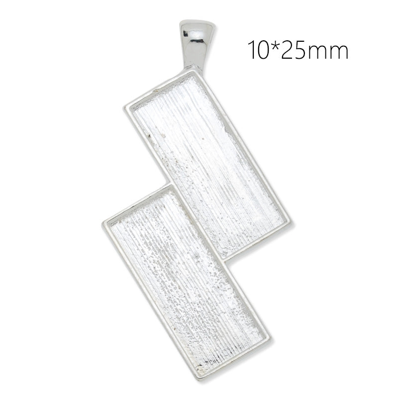 10x25mm silver plated rectangle cabochon base setting pendant,2 blanks,pendant bezel, 10 pieces/lot