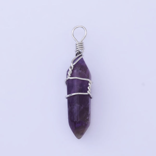 Hexagonal Natural Quartz Crystal Hexagonal Point Chakra Gemstone Pendant Reiki for Necklace-amethyst 1PCS