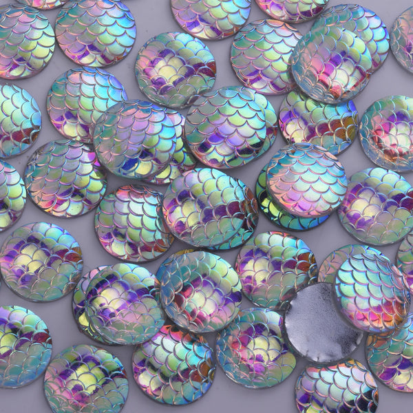 50 White14mm Round Cameo Cabochon Mermaid Scale Jewelry Resin Cabochon Thickness 3mm