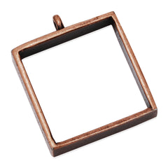 25x25mm Antique Copper Open Back Bezel Pendant,Square Pipe Pendant Bezel Open Back for Resin,Polymer,Base Metal Bezel,etc,10pcs/lot