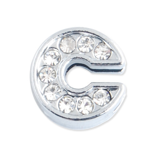 12*5 MM Clear Crystal Rhinestone Letter "C" Slider Charm Beads,Hole Sizes:8*2 MM,Silver Plated,lead Free and Nickel Free,Sold 50 PCS Per Package