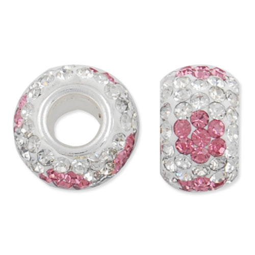 12*7 MM High Quality Round Pink-Crystal Pave Crystal Beads,Skyeye,Brass Hole,Hole Size 4.3MM,Sold 5 PCS Per Package
