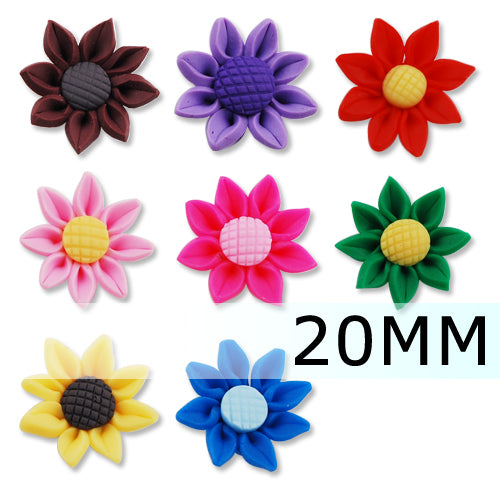 20MM Hand Made And Flat Back Polymer Clay Flower Beads,Mixed Colors,Side Drilled Hole Size 2.5MM,Lead Free,Sold 50 PCS Per Package