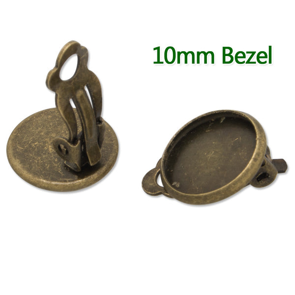10MM Round Antique Bronze Plated Ear Clip,earring bezel,fit 10MM glass cabochons,buttons,sold 50pcs per lot