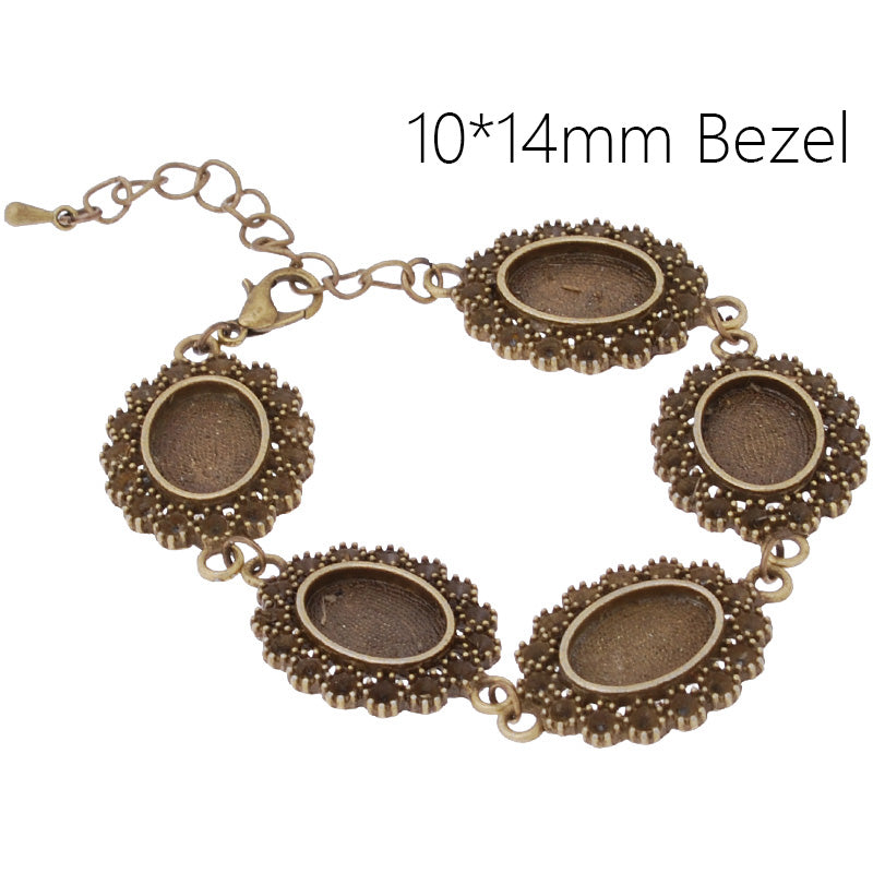 Oval Bracelet Blanks with Chain and Clasp,5 pcs 10x14mm oval Bezel,Zinc Alloy filled,antique Bronze,length:23cm,5pcs/lot